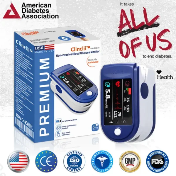 Clinclii™ Non-Invasive Blood Glucose Monitor – Pain-Free & 99.9% Accurate ADA Certified & FDA Approved