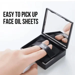 Clinclii 2-in-1 Oil Blotting Sheets with Powder, Face Shine Control Blotting Paper for Oily Skin, Portable Oil Absorbing Sheets with Mirror, Puff & Refillable Case, 500 Sheets