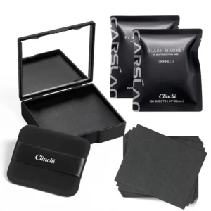 Clinclii 2-in-1 Oil Blotting Sheets with Powder, Face Shine Control Blotting Paper for Oily Skin, Portable Oil Absorbing Sheets with Mirror, Puff & Refillable Case, 500 Sheets