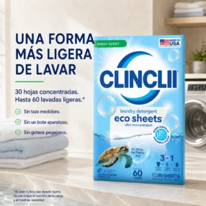 CLINCLII Hojas de Detergente para Ropa — Aroma Fresco, 60 Lavadas