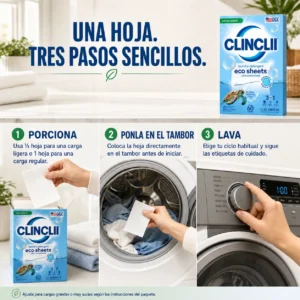 CLINCLII Hojas de Detergente para Ropa — Aroma Fresco, 60 Lavadas