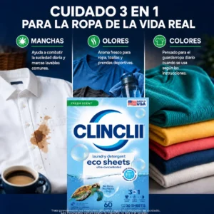 CLINCLII Hojas de Detergente para Ropa — Aroma Fresco, 60 Lavadas