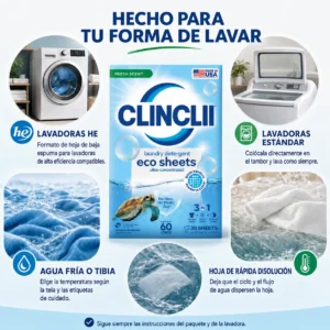 CLINCLII Hojas de Detergente para Ropa — Aroma Fresco, 60 Lavadas