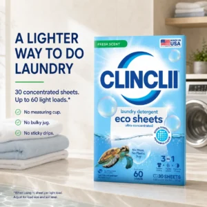 CLINCLII Laundry Detergent Eco Sheets — Fresh Scent, 60 Loads