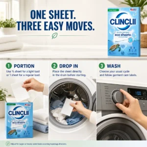 CLINCLII Laundry Detergent Eco Sheets — Fresh Scent, 60 Loads