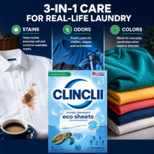 CLINCLII Laundry Detergent Eco Sheets — Fresh Scent, 60 Loads